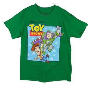 Disney Pixar TOY STORY Mens L Green Short Sleeve Tee Shirt Buzz Lightyear Woody